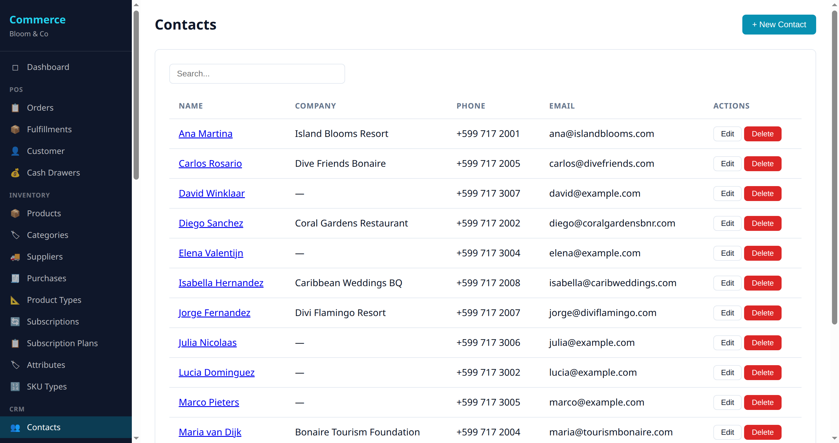 CRM contacts list