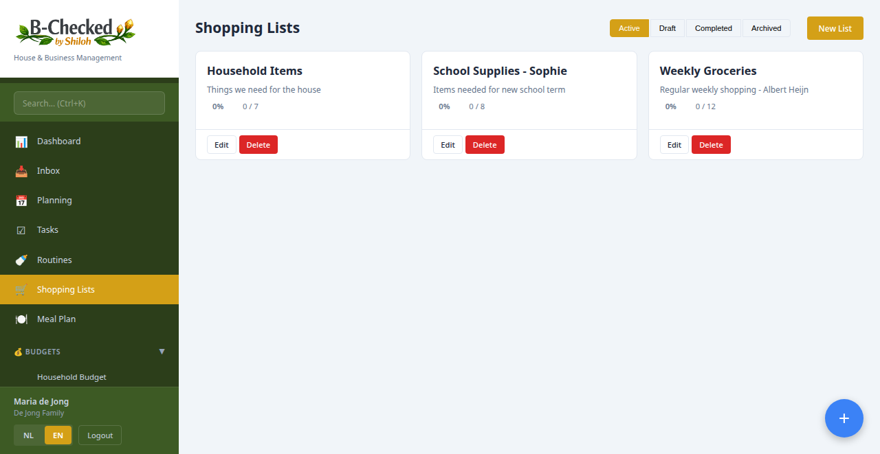 Shopping lists overview