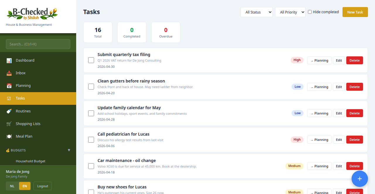 Tasks view with family to-dos
